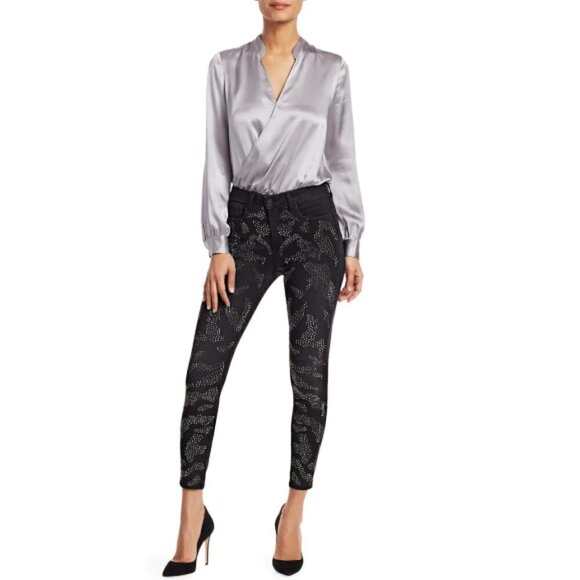 L'AGENCE Margot High-Rise Leopard-Crystal Skinny Jeans, Dark Graphite - Picture 6 of 6